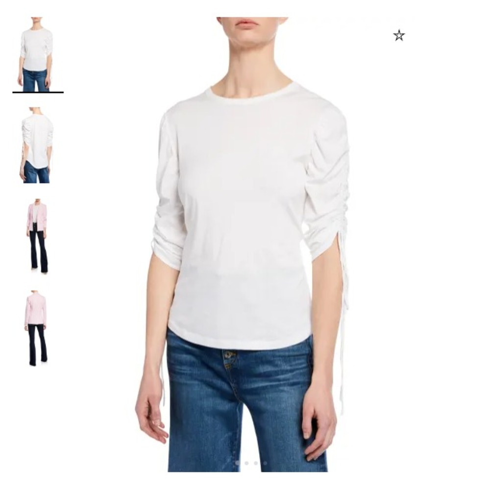 Veronica Beard Natalia Ruched-Sleeve Crewneck Top Womens XL Tie Sleeves Pima Cot
